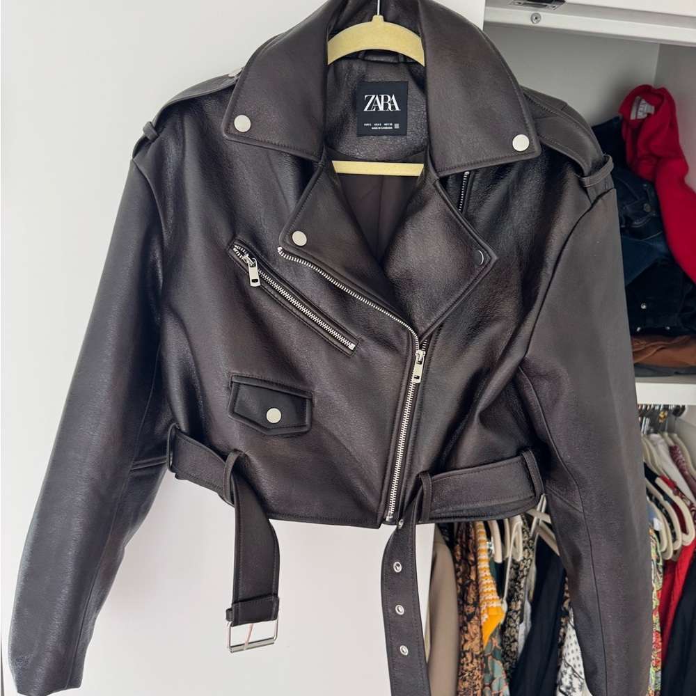 Zara Women's Maroon Leather Jacket